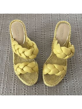 Kenneth Cole Olivia Yellow Braided Espadrille Wedges